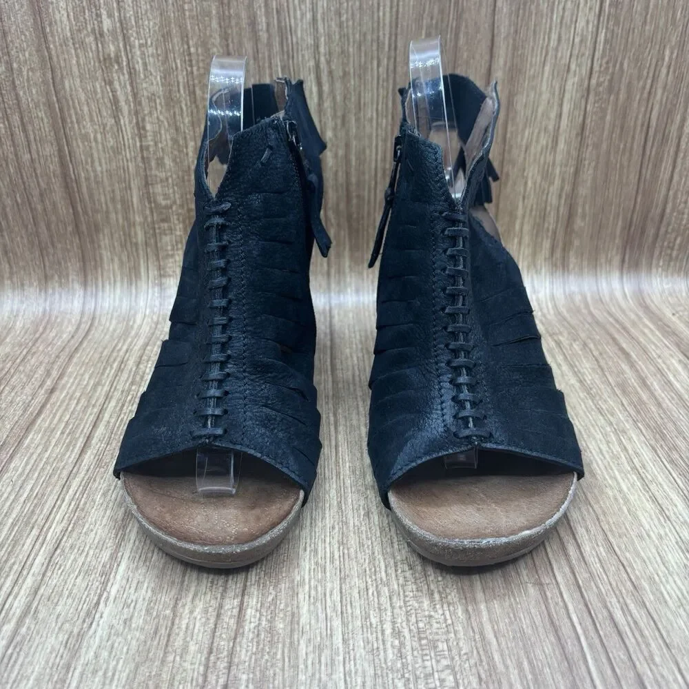 Miz Mooz Maddie Sandals Womens 39 US 8.5-9 Black Leather Open Toe Heels‎ Booties